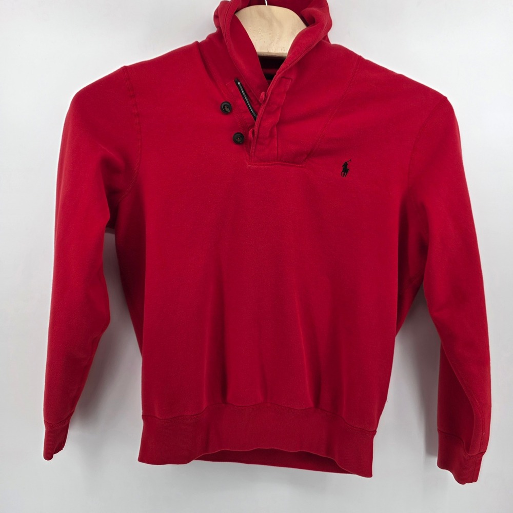 Polo Ralph Lauren Hoodie Mens L Heritage Cotton Blend Shawl Neck Red Pullover - Picture 2 of 9